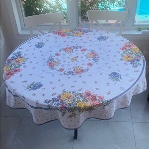 Vintage White Floral Small Round Tablecloth with Multicolor pattern in 57”